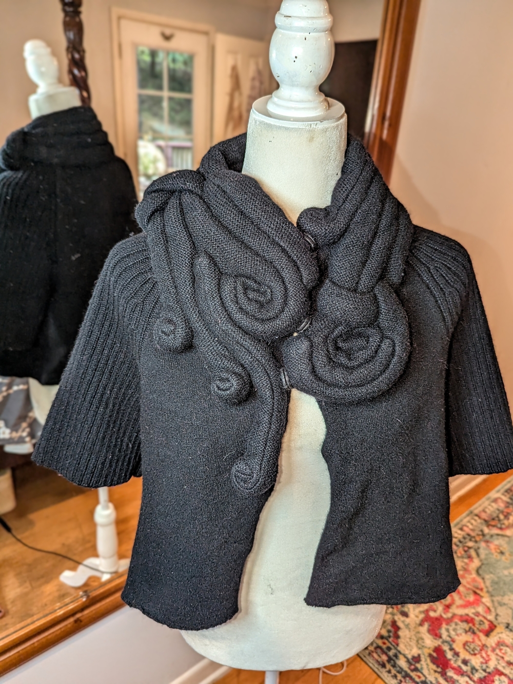 Moth Black Sculpted Rosette Knit Shrug